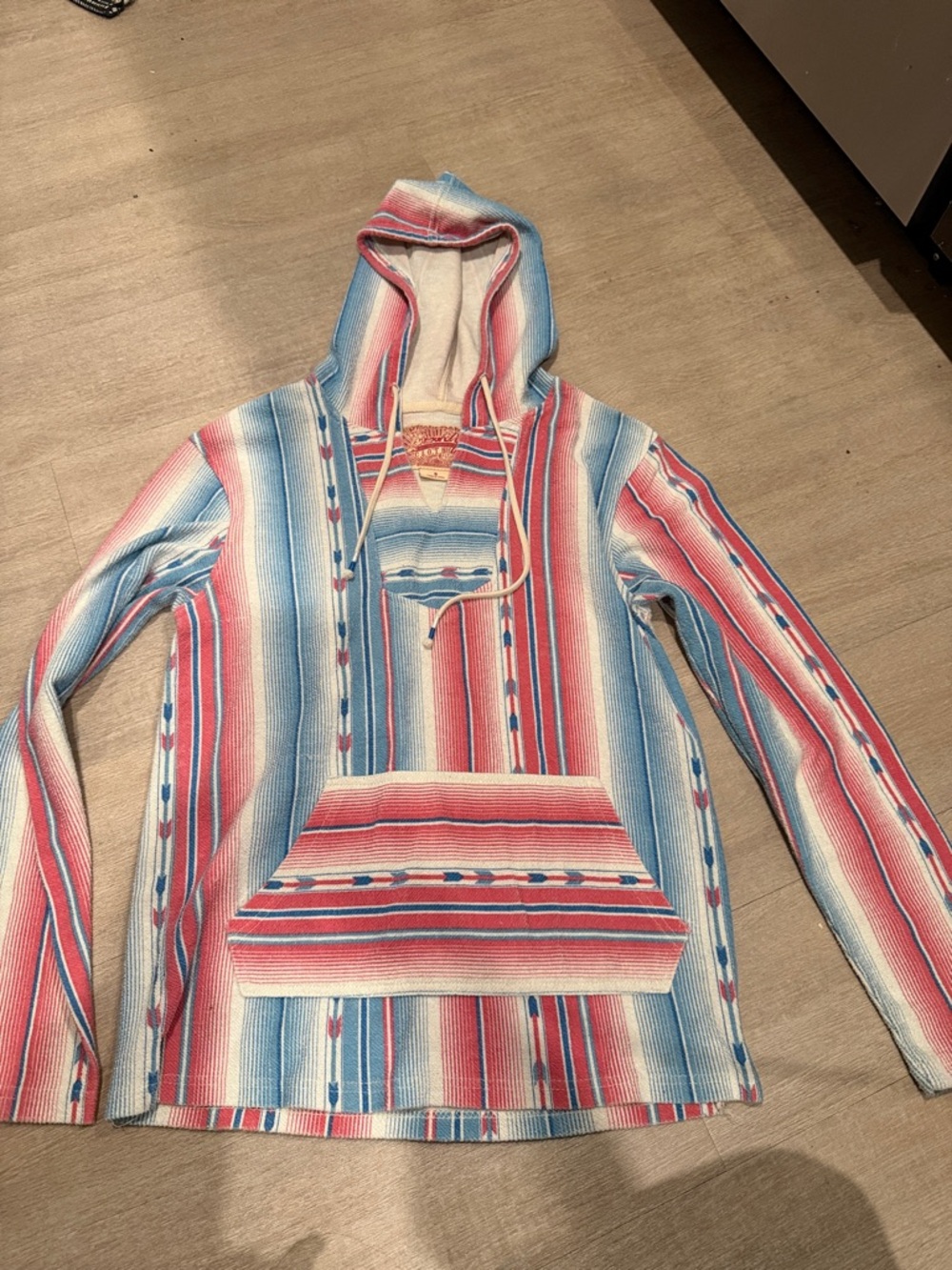 Brooklyn Cloth Striped Hoodie in Pink, Blue & Cream- size Small